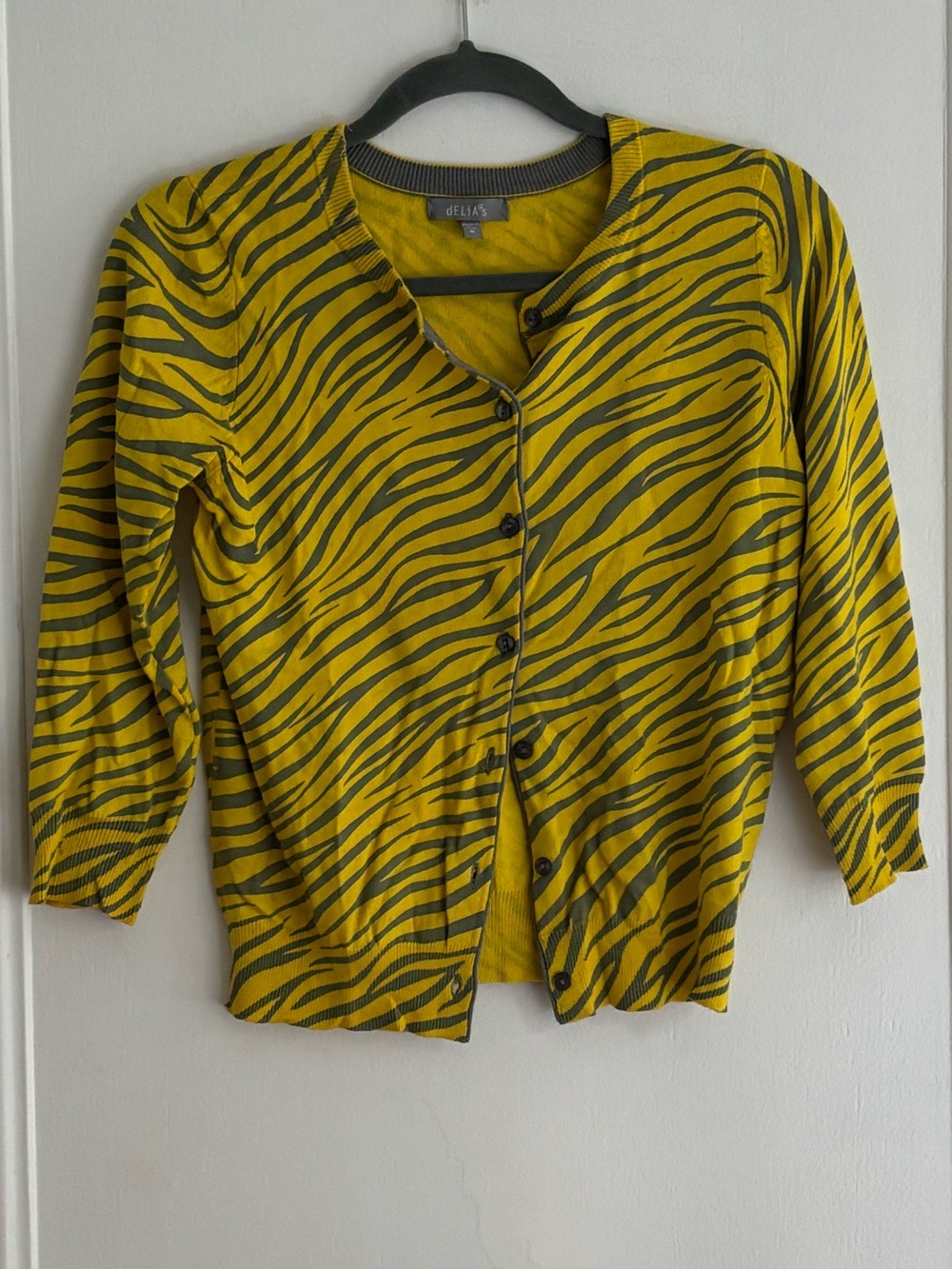 dELiA*s Yellow and Grey Zebra Stripe Cardigan